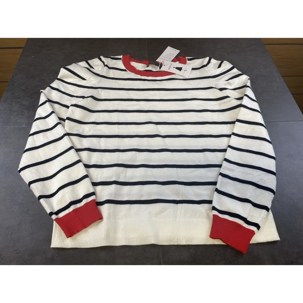 Zesica Women's Black & White Striped Lightweight Sweater Puff Sleave Lrg‎ NWT
